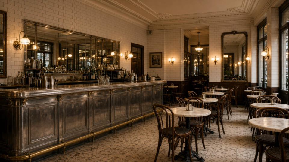 Comptoir en zinc d’une brasserie parisienne