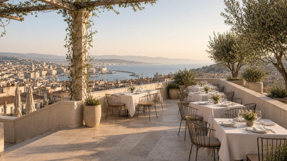 Terrasse de restaurant dominant la mer